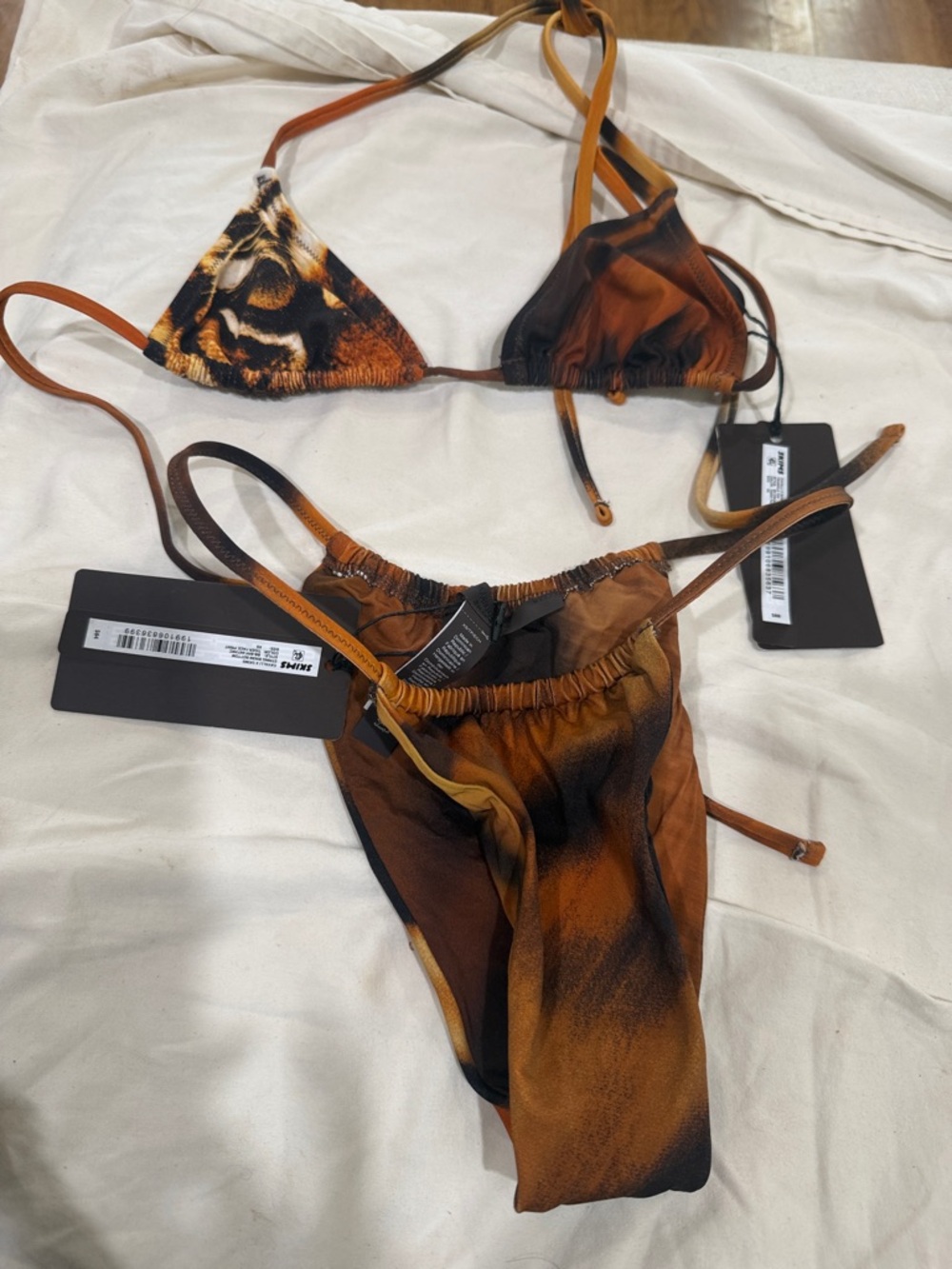 SKIMS Cavalli  Brown and Black Tie-Dye Triangle Bikini Set